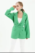 Düşük Omuz Kemerli Atlas Kumaş Blazer Ceket - Yeşil thumbnail 2