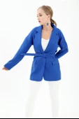 Düşük Omuz Kemerli Atlas Kumaş Blazer Ceket - SaksMavisi thumbnail 2