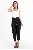 Yüksek Bel Pensli Atlas Kumaş Pantolon - Siyah thumbnail 2
