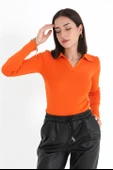 Uzun Kol Polo Yaka Triko - Turuncu thumbnail 4