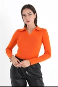 Uzun Kol Polo Yaka Triko - Turuncu thumbnail 3