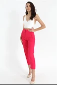 Yüksek Bel Pensli Atlas Kumaş Pantolon - Fuşya thumbnail 3