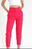 Yüksek Bel Pensli Atlas Kumaş Pantolon - Fuşya thumbnail 5