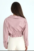 Kolları Çıtçıtlı Beli Lastikli Kadın Deri Gömlek - Pudra thumbnail 8