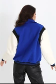Beli Lastikli Kolları Deri Kolej Ceket Mont - SaksMavisi - 6