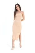 Tek Omuzlu Triko Elbise - Camel thumbnail 3