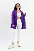 Omuzları Vatkalı Önü Çıtçıtlı Atlas Kumaş Kadın Blazer Ceket - Mor thumbnail 1