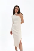 Tek Omuzlu Triko Elbise - Ekru thumbnail 1