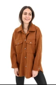 Çıtçıtlı Cepli Kaşe Gömlek Ceket - Kahverengi thumbnail 1