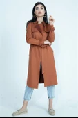 Kemerli Süet Uzun Ceket Trençkot - Tarçın thumbnail 2