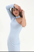 Tek Omuzlu Triko Elbise - Bebe Mavisi thumbnail 1