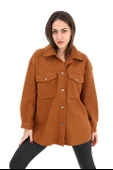 Çıtçıtlı Cepli Kaşe Gömlek Ceket - Kahverengi thumbnail 2