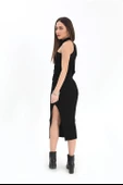 Tek Omuzlu Triko Elbise - Siyah - 8