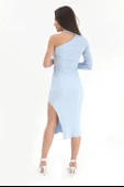 Tek Omuzlu Triko Elbise - Bebe Mavisi thumbnail 5