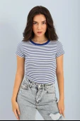 Bluz Bisiklet Yaka Çizgili Kaşkorse - Lacivert thumbnail 1