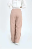Pantolon Palazzo Garni Kemerli Atlas Kumaş - Bej thumbnail 5