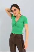 Bluz Gömlek Yaka Kısa Kol Kaşkorse - Yeşil thumbnail 2