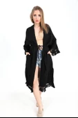 Kimono Palmiye Baskılı Püsküllü - Siyah thumbnail 2