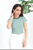 Bluz Bisiklet Yaka Çizgili Kaşkorse - Yeşil thumbnail 1