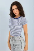 Bluz Bisiklet Yaka Çizgili Kaşkorse - Lacivert thumbnail 2