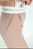 Pantolon Palazzo Garni Kemerli Atlas Kumaş - Bej thumbnail 6