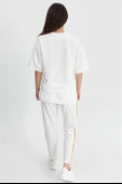 Takım Eteği Çimalı Kuş Baskılı Beli Lastikli T-shirt Pantolon - Ekru thumbnail 3