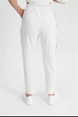 Takım Eteği Çimalı Kuş Baskılı Beli Lastikli T-shirt Pantolon - Ekru thumbnail 5
