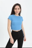Bluz Bisiklet Yaka Yanları Büzgülü - Mavi thumbnail 1