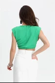 Bluz Omuzları Vatkalı Beli Lastikli Halka Detaylı - Yeşil thumbnail 3