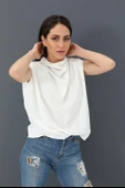 Bluz Kolsuz Degaje Yaka - Ekru thumbnail 1