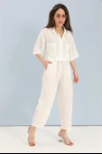 Takım Nakış Detaylı Viskon Gömlek Pantolon - Ekru thumbnail 1