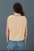 Bluz Kolsuz Degaje Yaka - Bej thumbnail 4