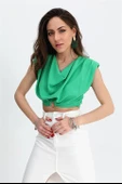 Bluz Omuzları Vatkalı Beli Lastikli Halka Detaylı - Yeşil thumbnail 2