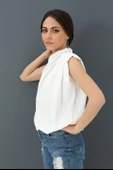 Bluz Kolsuz Degaje Yaka - Ekru thumbnail 2