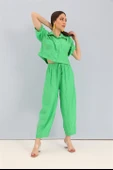 Takım Nakış Detaylı Viskon Gömlek Pantolon - Yeşil thumbnail 4