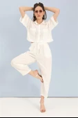 Takım Nakış Detaylı Viskon Gömlek Pantolon - Ekru thumbnail 2
