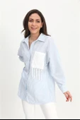 Gömlek Cebi Nakış Püsküllü Gofre - Mavi thumbnail 4