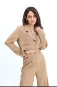Ceket Kısa Vatkalı Fleto Cepli Çizgili - Camel thumbnail 1