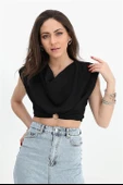 Bluz Omuzları Vatkalı Beli Lastikli Halka Detaylı - Siyah thumbnail 2