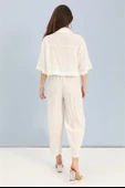 Takım Nakış Detaylı Viskon Gömlek Pantolon - Ekru thumbnail 4