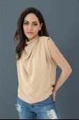Bluz Kolsuz Degaje Yaka - Bej thumbnail 1