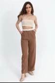 Pantolon Palazzo Garni Kemerli Atlas Kumaş - Taba thumbnail 2