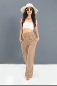 Pantolon Beli Örme Detaylı Bol Paça - Camel thumbnail 2