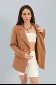 Blazer Fleto Cepli Atlas Kumaş Ceket - Camel thumbnail 2