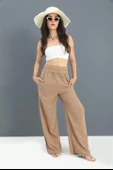 Pantolon Beli Örme Detaylı Bol Paça - Camel thumbnail 1