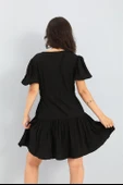 Elbise Balon Kol Beli Büzgülü - Siyah thumbnail 6