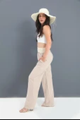 Pantolon Beli Örme Detaylı Bol Paça - Bej thumbnail 3