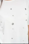 T-shirt Bisiklet Yaka Halka ve Taş Detaylı - Ekru thumbnail 4
