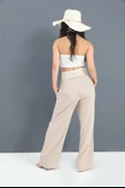 Pantolon Beli Örme Detaylı Bol Paça - Bej thumbnail 5