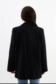 Blazer Ceket Çizgili Atlas Kumaş - Siyah thumbnail 7